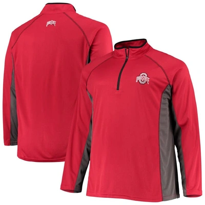 Profile Men's Scarlet Ohio State Buckeyes Big And Tall Textured Raglan Quarter-zip Jacket