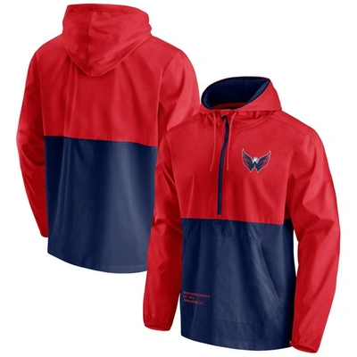 Fanatics Men's Red, Navy Washington Capitals Thrill Seeker Anorak Half-zip Jacket In Red,navy