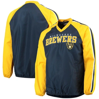 G-iii Sports By Carl Banks Men's  Navy, Gold Milwaukee Brewers Kickoff Raglan V-neck Pullover Jacket In Navy,gold