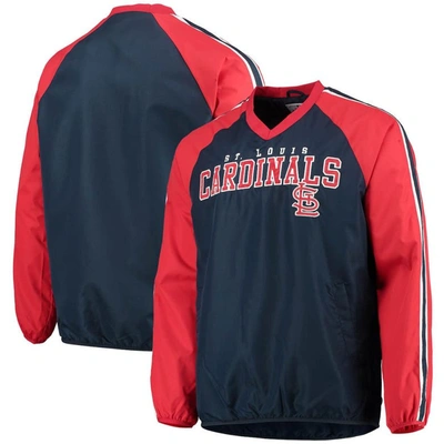 G-iii Sports By Carl Banks Men's  Navy, Red St. Louis Cardinals Kickoff Raglan V-neck Pullover Jacket In Navy,red