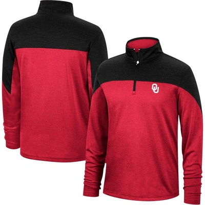 TOP OF THE WORLD TOP OF THE WORLD CRIMSON/HEATHERED BLACK OKLAHOMA SOONERS TEXTURED COLOR BLOCK QUARTER-ZIP TOP