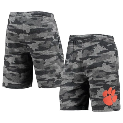 Concepts Sport Men's Charcoal And Gray Clemson Tigers Camo Backup Terry Jam Lounge Shorts In Charcoal,gray