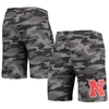 CONCEPTS SPORT CONCEPTS SPORT CHARCOAL/GRAY NEBRASKA HUSKERS CAMO BACKUP TERRY JAM LOUNGE SHORTS