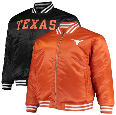 Profile Men's Texas Orange, Black Texas Longhorns Big And Tall Reversible Satin Full-zip Jacket In Texas Orange,black