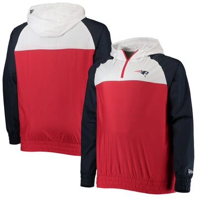 New Era Men's  Red, Navy New England Patriots Big And Tall League Raglan Quarter-zip Hoodie In Red,navy