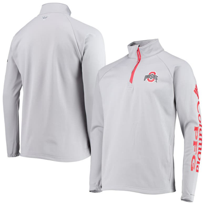 Columbia Grey Ohio State Buckeyes Terminal Tackle Fleece Raglan Omni-shade Quarter-zip Jacket In Os Columbi