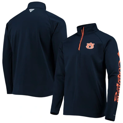 Columbia Men's  Navy Auburn Tigers Terminal Tackle Fleece Raglan Omni-shade Quarter-zip Jacket