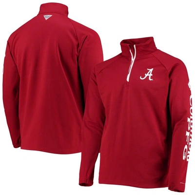 Columbia Men's Crimson Alabama Crimson Tide Terminal Tackle Fleece Raglan Omni-shade Quarter-zip Jacket