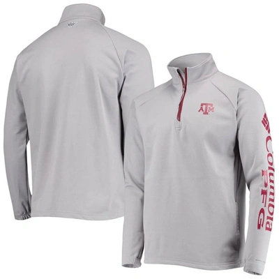 Columbia Men's  Gray Texas A&m Aggies Terminal Tackle Fleece Raglan Omni-shade Quarter-zip Jacket