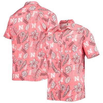 Wes & Willy Men's Scarlet Nebraska Huskers Vintage-like Floral Button-up Shirt