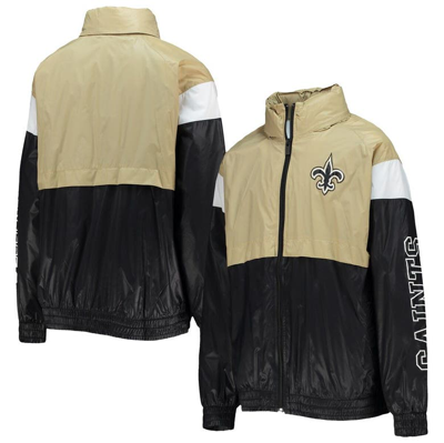 Outerstuff Kids' Big Boys Gold, Black New Orleans Saints Goal Line Stance Full-zip Hoodie Windbreaker In Gold,black