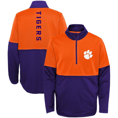 Outerstuff Kids' Big Boys Purple, Orange Clemson Tigers Quick Snap Spine Print Quarter-zip Jacket In Purple,orange