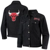 The Wild Collective Black Chicago Bulls Patch Denim Button-up Jacket In Black