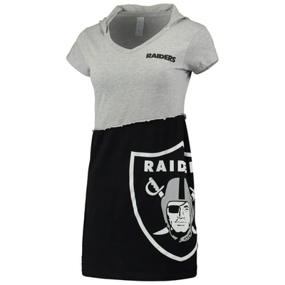 Refried Apparel Women's Grey And Black Las Vegas Raiders Hooded Mini Dress In Grey,black