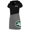Refried Apparel Black/gray New York Jets Sustainable Hooded Mini Dress In Black