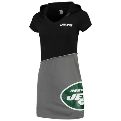 REFRIED APPAREL REFRIED APPAREL BLACK/GRAY NEW YORK JETS SUSTAINABLE HOODED MINI DRESS