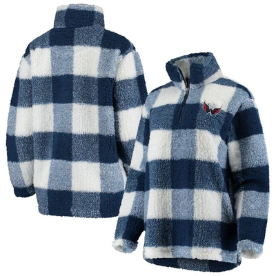 G-iii 4her By Carl Banks Women's  Navy, White Washington Capitals Plaid Sherpa Quarter-zip Jacket In Navy,white