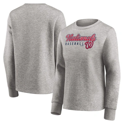 Fanatics Branded Heathered Gray Washington Nationals Crew Pullover Sweater