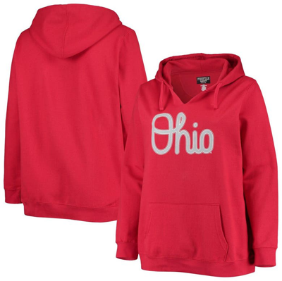 PROFILE SCARLET OHIO STATE BUCKEYES PLUS SIZE NOTCH NECK TEAM PULLOVER HOODIE
