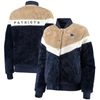 G-III 4HER BY CARL BANKS G-III 4HER BY CARL BANKS NAVY/CREAM NEW ENGLAND PATRIOTS RIOT SQUAD SHERPA FULL-SNAP JACKET