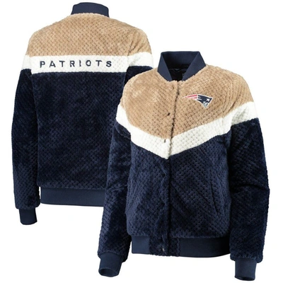 G-iii 4her By Carl Banks Women's Navy, Cream New England Patriots Riot Squad Sherpa Full-snap Jacket In Navy,cream