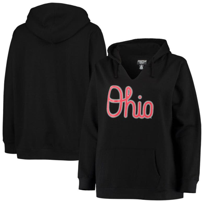 Profile Women's Black Ohio State Buckeyes Plus Size Notch Neck Team Pullover Hoodie