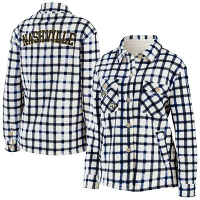 Wear By Erin Andrews Oatmeal Nashville Predators Plaid Button-up Shirt Jacket