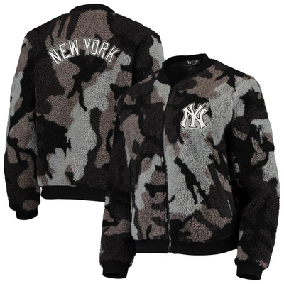 THE WILD COLLECTIVE THE WILD COLLECTIVE BLACK NEW YORK YANKEES CAMO SHERPA FULL-ZIP BOMBER JACKET