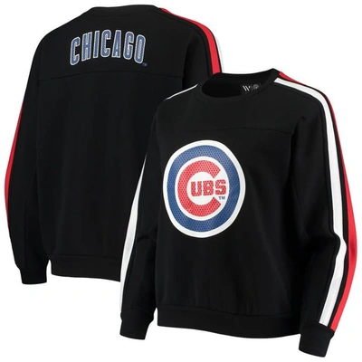 The Wild Collective Women's  Black Chicago Cubs Perforated Logo Pullover Sweatshirt