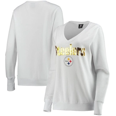 CUCE CUCE WHITE PITTSBURGH STEELERS VICTORY V-NECK PULLOVER SWEATSHIRT