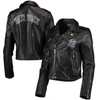 THE WILD COLLECTIVE THE WILD COLLECTIVE BLACK NEW YORK YANKEES FAUX LEATHER MOTO FULL-ZIP JACKET