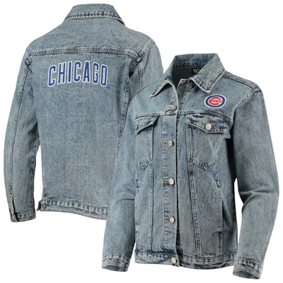 THE WILD COLLECTIVE THE WILD COLLECTIVE CHICAGO CUBS TEAM PATCH DENIM BUTTON-UP JACKET