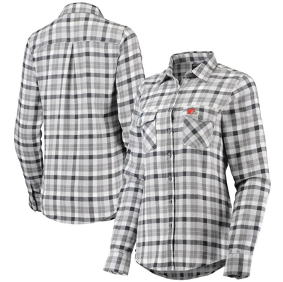Antigua Gray Cleveland Browns Ease Flannel Button-up Long Sleeve Shirt