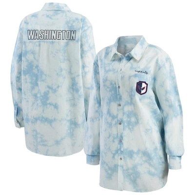 Wear By Erin Andrews White Washington Capitals Oversized Tie-dye Button-up Denim Shirt