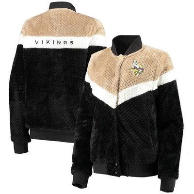 G-iii 4her By Carl Banks Women's  Black, Cream Minnesota Vikings Riot Squad Sherpa Full-snap Jacket In Black,cream