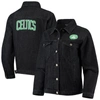 The Wild Collective Black Boston Celtics Patch Denim Button-up Jacket In Black