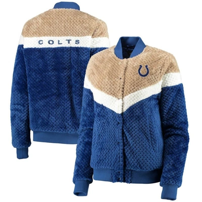 G-iii 4her By Carl Banks Women's  Royal, Cream Indianapolis Colts Riot Squad Sherpa Full-snap Jacket In Royal,cream