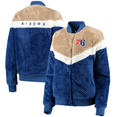 G-iii 4her By Carl Banks Women's Royal, Cream Philadelphia 76ers Riot Squad Sherpa Full-snap Jacket In Royal,cream