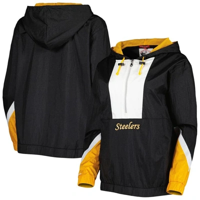 Mitchell & Ness Women's  Black Pittsburgh Steelers Half-zip Windbreaker Hoodie Jacket