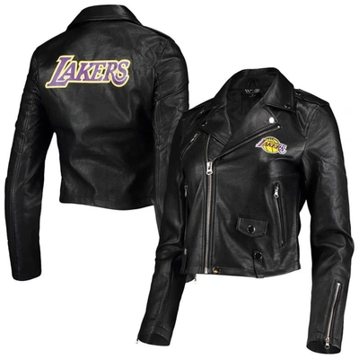 THE WILD COLLECTIVE THE WILD COLLECTIVE BLACK LOS ANGELES LAKERS MOTO FULL-ZIP JACKET