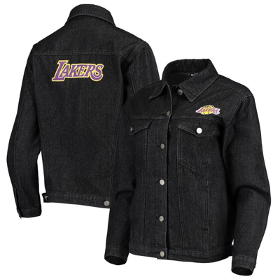 The Wild Collective Women's  Black Los Angeles Lakers Patch Denim Button-up Jacket