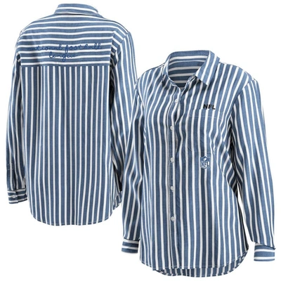 Wear By Erin Andrews Navy Nfl Striped Full-button Long Sleeve Shirt