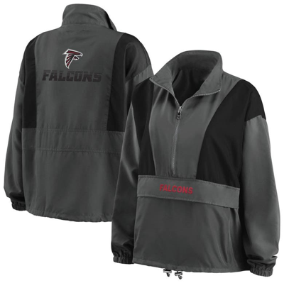 Wear By Erin Andrews Women's  Charcoal Atlanta Falcons Popover Packable Half-zip Jacket