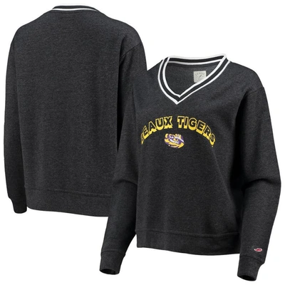 League Collegiate Wear Heathered Black Lsu Tigers Victory Springs Tri-blend V-neck Pullover Sweatshi