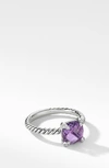 David Yurman Chatelaine Cushion Ring With Gemstone And Diamonds In Silver, 8mm In Amethyst