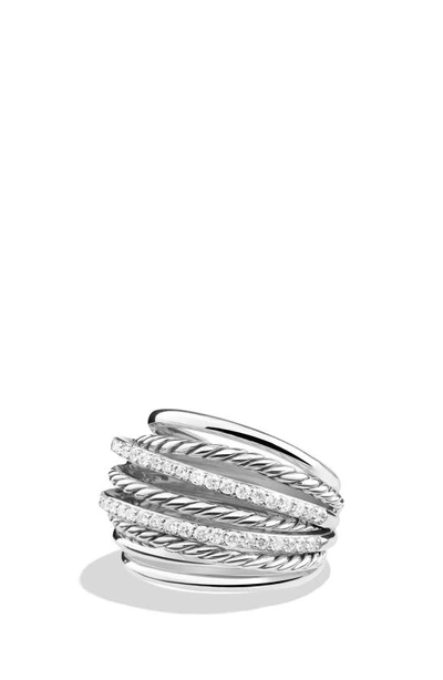David Yurman Crossover Dome Ring With Diamonds In White/silver