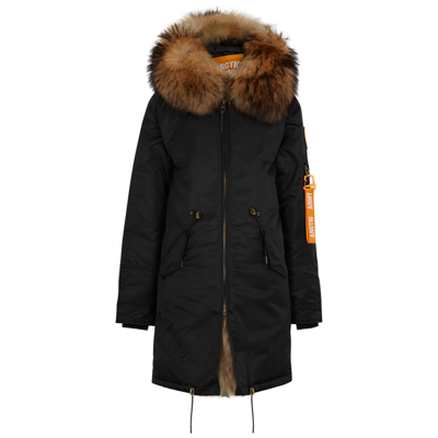Arctic Army Luxe Black Fur-trimmed Padded Shell Parka