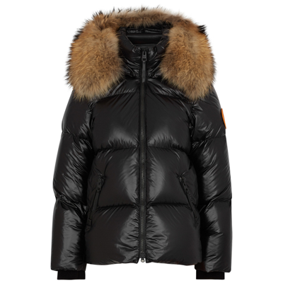 Arctic Army Black Fur-trimmed Quilted Shell Jacket