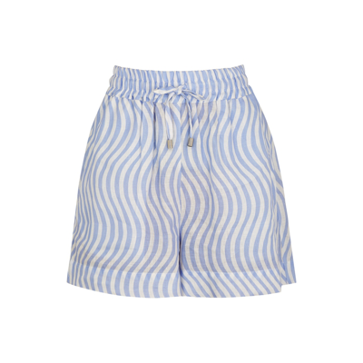 Ephemera Blue And White Printed Linen Shorts In Sky Wave