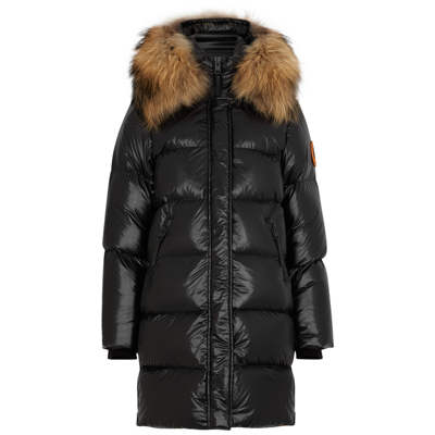 Arctic Army Black Fur-trimmed Quilted Shell Coat